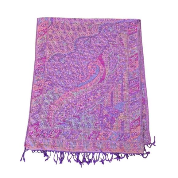 Pashmina Magenta 100% Cashmere Scarf w Fringe - Picture 3 of 7